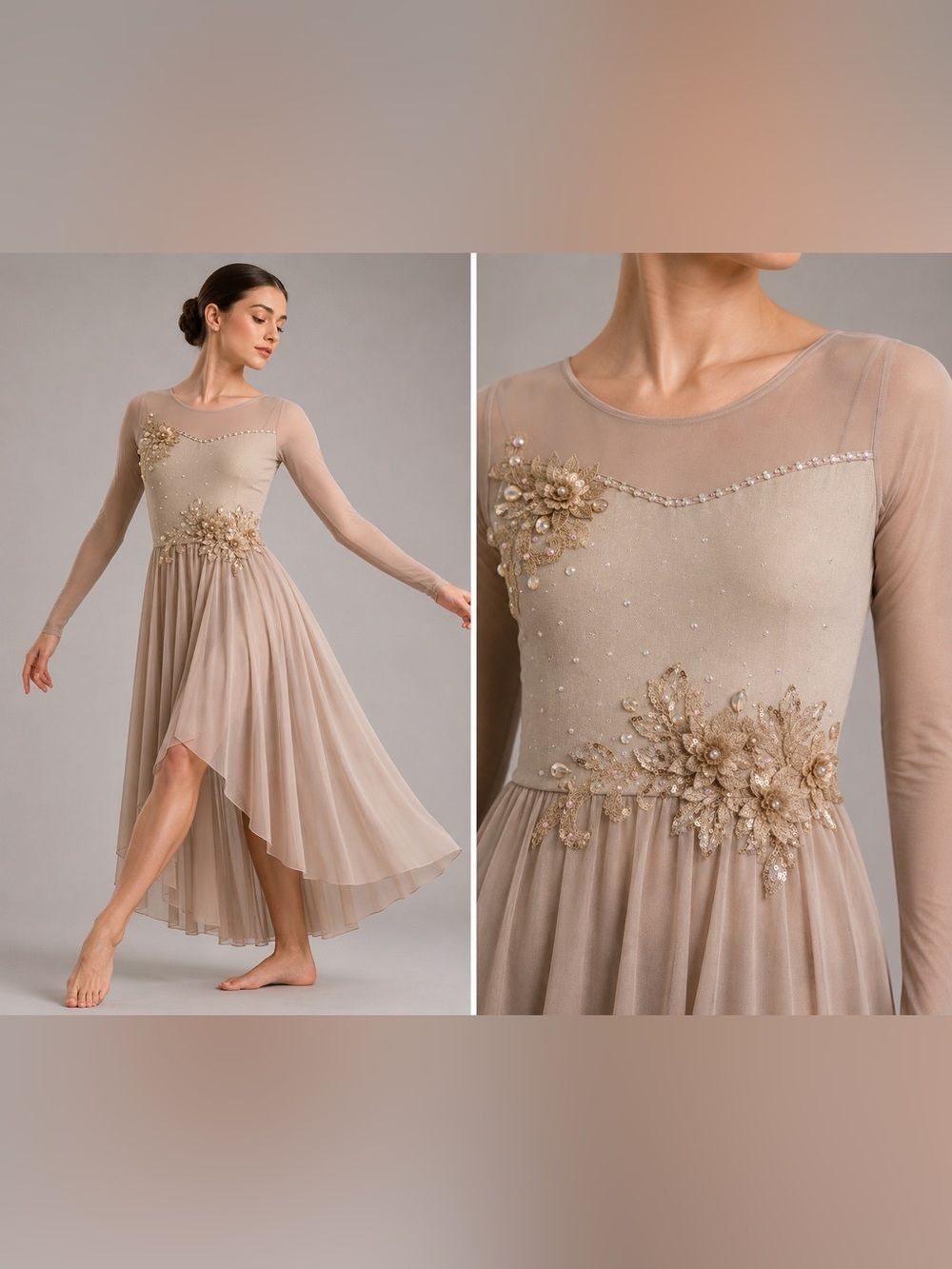 WEISSMAN Solo Dance Costume Nude Lyrical Contemporary Maxi Dress 14614 MA